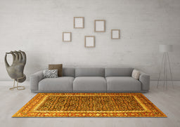 Machine Washable Persian Yellow Traditional Rug in a Living Room, wshtr182yw