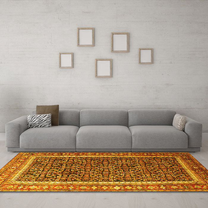 Machine Washable Persian Yellow Traditional Rug in a Living Room, wshtr182yw