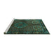 Sideview of Machine Washable Persian Turquoise Traditional Area Rugs, wshtr1830turq