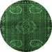 Round Machine Washable Persian Emerald Green Traditional Area Rugs, wshtr1830emgrn