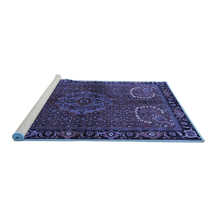 Sideview of Machine Washable Persian Blue Traditional Rug, wshtr1830blu