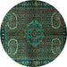 Round Machine Washable Persian Turquoise Traditional Area Rugs, wshtr1830turq