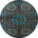 Round Machine Washable Persian Light Blue Traditional Rug, wshtr1830lblu