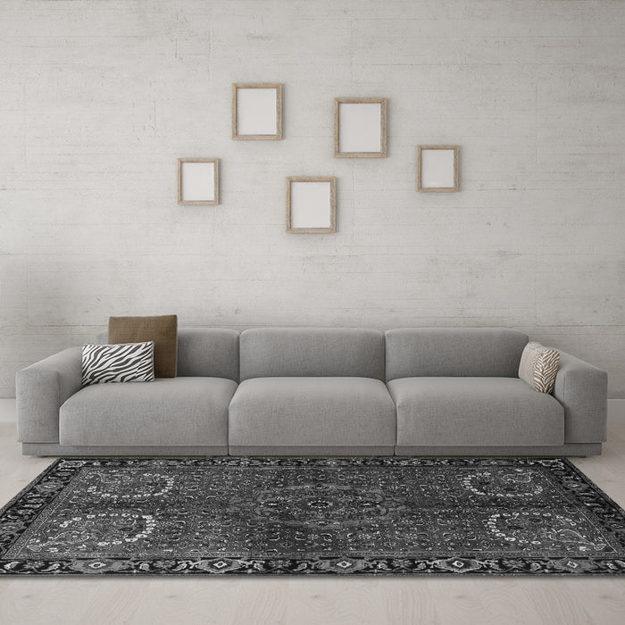 Machine Washable Persian Gray Traditional Rug in a Living Room,, wshtr1830gry
