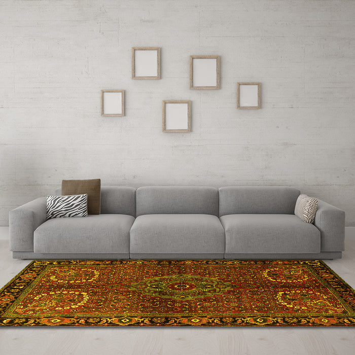 Machine Washable Persian Yellow Traditional Rug in a Living Room, wshtr1830yw