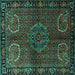 Square Machine Washable Persian Turquoise Traditional Area Rugs, wshtr1830turq