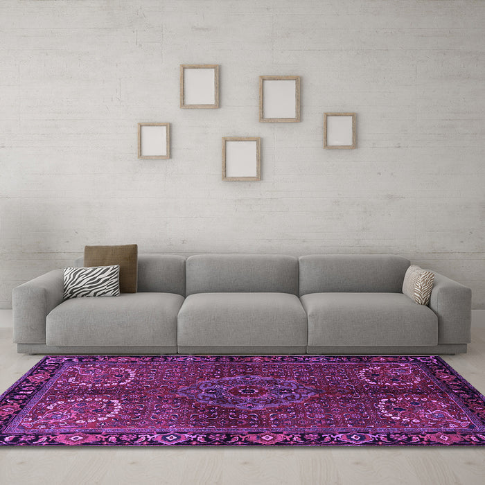 Machine Washable Persian Purple Traditional Area Rugs in a Living Room, wshtr1830pur