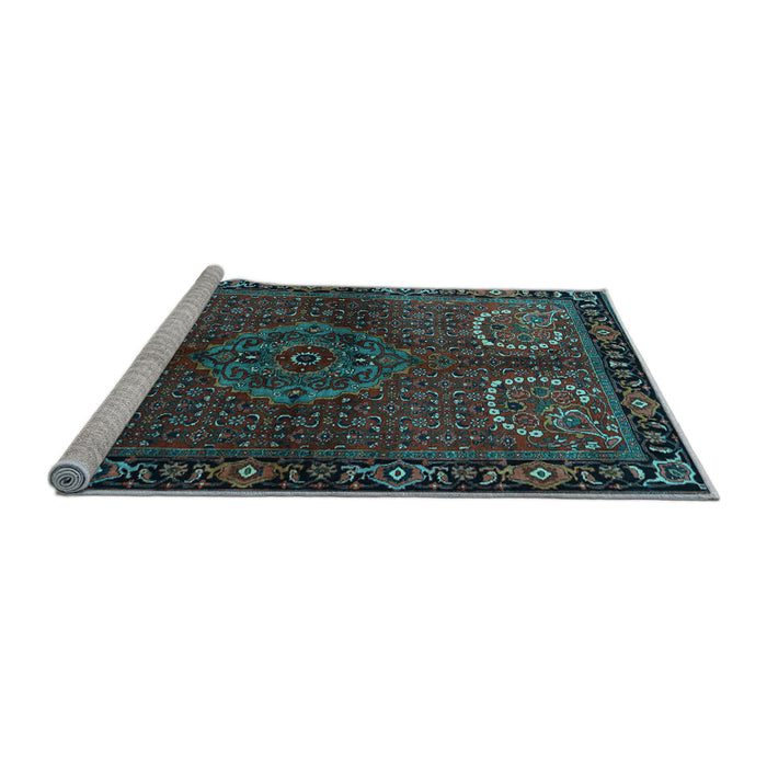 Sideview of Machine Washable Persian Light Blue Traditional Rug, wshtr1830lblu