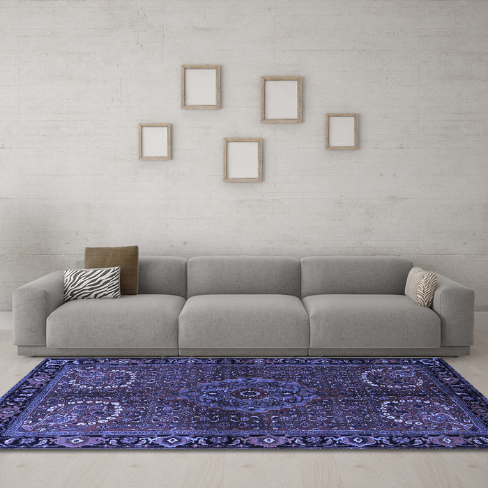 Machine Washable Persian Blue Traditional Rug in a Living Room, wshtr1830blu