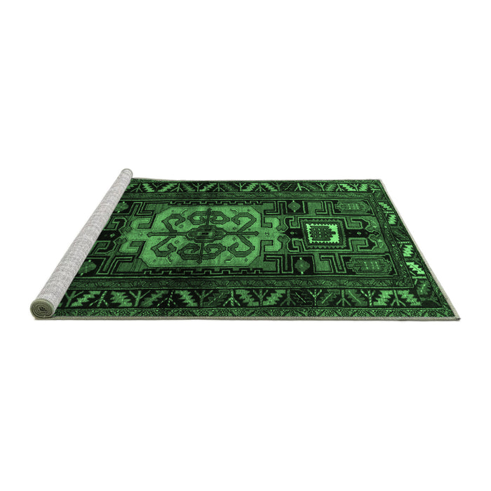 Sideview of Machine Washable Persian Emerald Green Traditional Area Rugs, wshtr1831emgrn