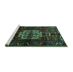 Sideview of Machine Washable Persian Turquoise Traditional Area Rugs, wshtr1831turq
