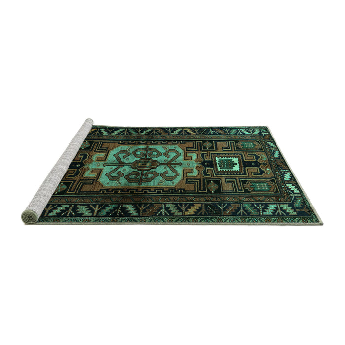 Sideview of Machine Washable Persian Turquoise Traditional Area Rugs, wshtr1831turq