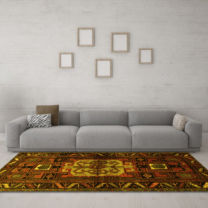 Machine Washable Persian Yellow Traditional Rug in a Living Room, wshtr1831yw