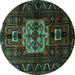 Round Machine Washable Persian Turquoise Traditional Area Rugs, wshtr1831turq