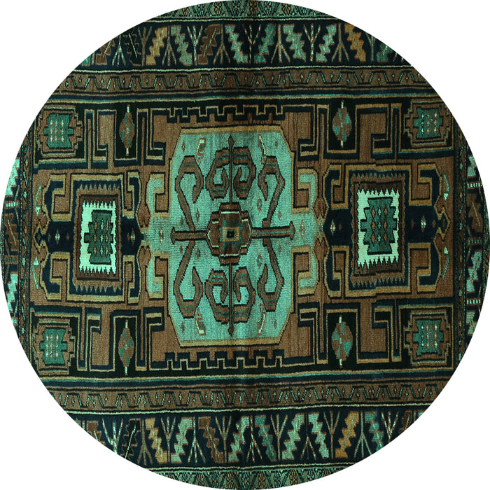 Round Persian Turquoise Traditional Rug, tr1831turq