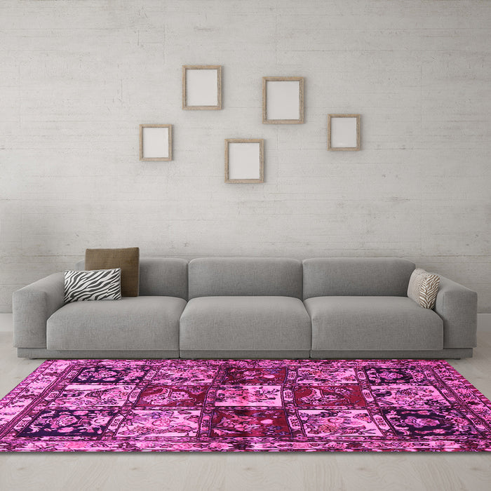 Machine Washable Persian Pink Traditional Rug in a Living Room, wshtr1832pnk