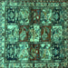 Square Machine Washable Persian Turquoise Traditional Area Rugs, wshtr1832turq