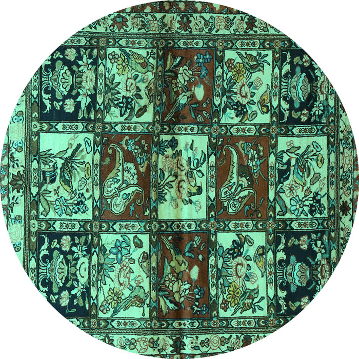Round Machine Washable Persian Turquoise Traditional Area Rugs, wshtr1832turq