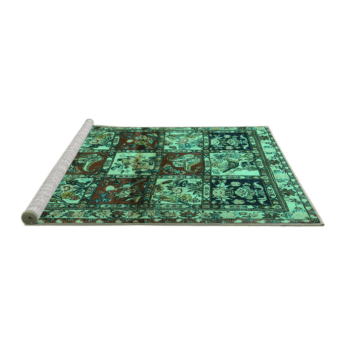 Sideview of Machine Washable Persian Turquoise Traditional Area Rugs, wshtr1832turq