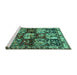 Sideview of Machine Washable Persian Turquoise Traditional Area Rugs, wshtr1832turq