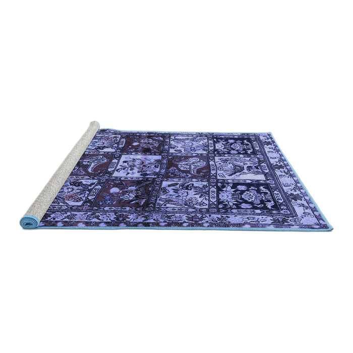 Sideview of Machine Washable Persian Blue Traditional Rug, wshtr1832blu