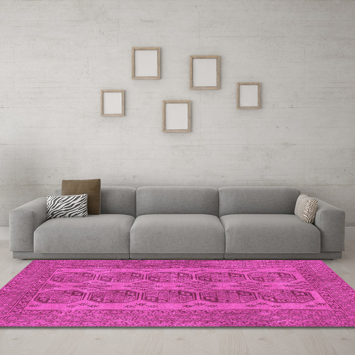 Machine Washable Persian Pink Traditional Rug in a Living Room, wshtr1833pnk