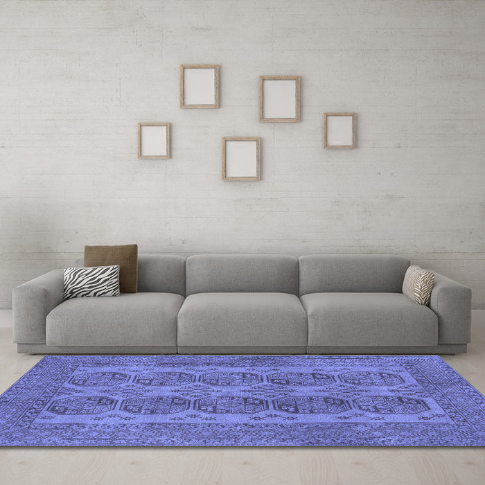 Machine Washable Persian Blue Traditional Rug in a Living Room, wshtr1833blu