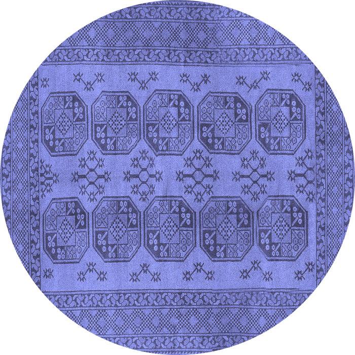 Round Machine Washable Persian Blue Traditional Rug, wshtr1833blu