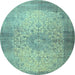 Round Machine Washable Medallion Light Blue Traditional Rug, wshtr1834lblu