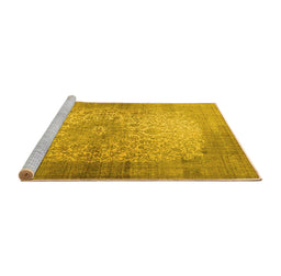 Sideview of Machine Washable Medallion Yellow Traditional Rug, wshtr1834yw