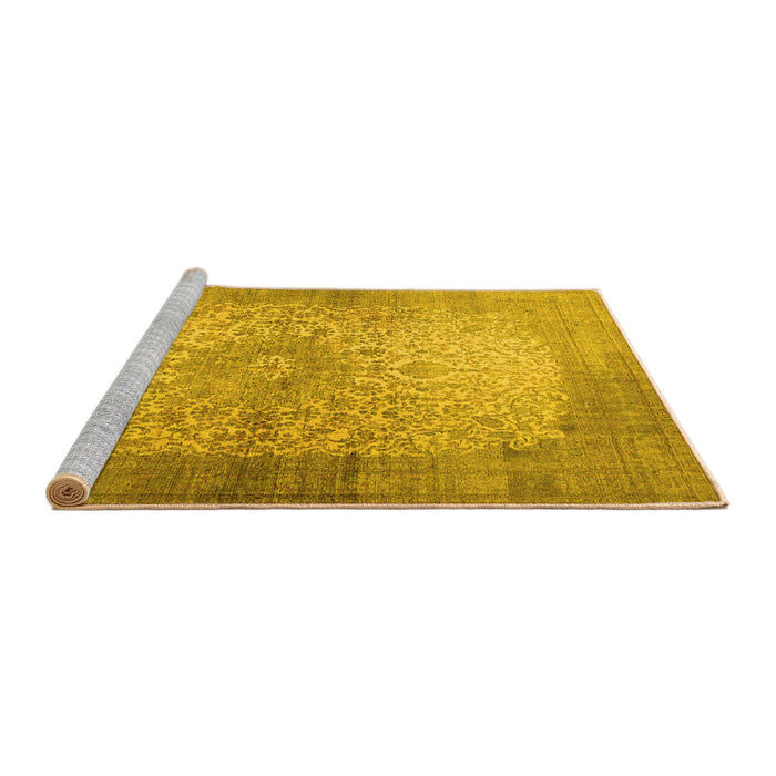 Sideview of Machine Washable Medallion Yellow Traditional Rug, wshtr1834yw