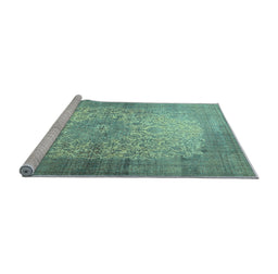 Sideview of Machine Washable Medallion Light Blue Traditional Rug, wshtr1834lblu