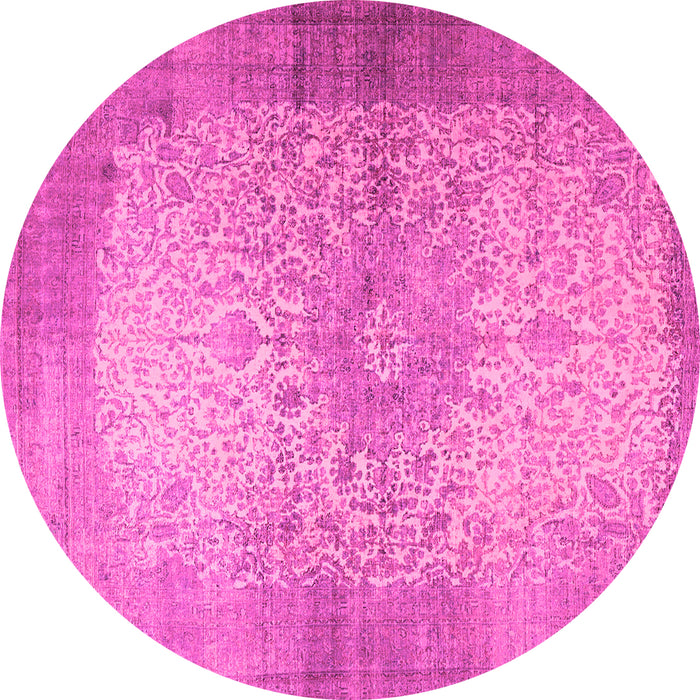 Round Machine Washable Medallion Pink Traditional Rug, wshtr1834pnk