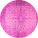 Round Machine Washable Medallion Pink Traditional Rug, wshtr1834pnk