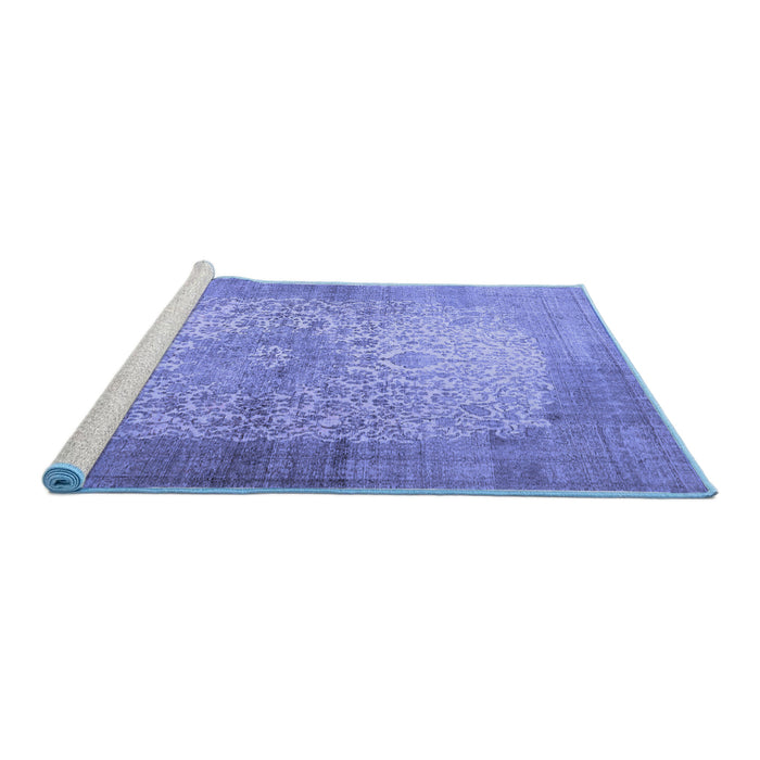 Sideview of Machine Washable Medallion Blue Traditional Rug, wshtr1834blu