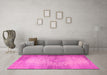Machine Washable Medallion Pink Traditional Rug in a Living Room, wshtr1834pnk