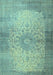 Machine Washable Medallion Light Blue Traditional Rug, wshtr1834lblu