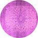 Round Machine Washable Medallion Purple Traditional Area Rugs, wshtr1834pur