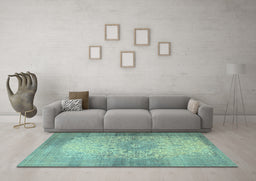 Machine Washable Medallion Light Blue Traditional Rug in a Living Room, wshtr1834lblu