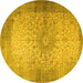 Round Machine Washable Medallion Yellow Traditional Rug, wshtr1834yw