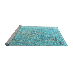 Sideview of Machine Washable Persian Light Blue Traditional Rug, wshtr1835lblu