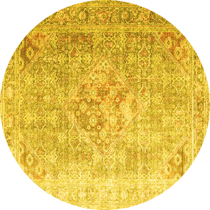 Round Machine Washable Persian Yellow Traditional Rug, wshtr1835yw