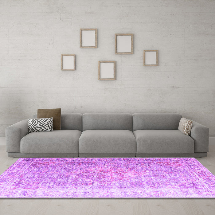 Machine Washable Persian Purple Traditional Area Rugs in a Living Room, wshtr1835pur