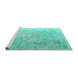 Sideview of Machine Washable Persian Turquoise Traditional Area Rugs, wshtr1835turq