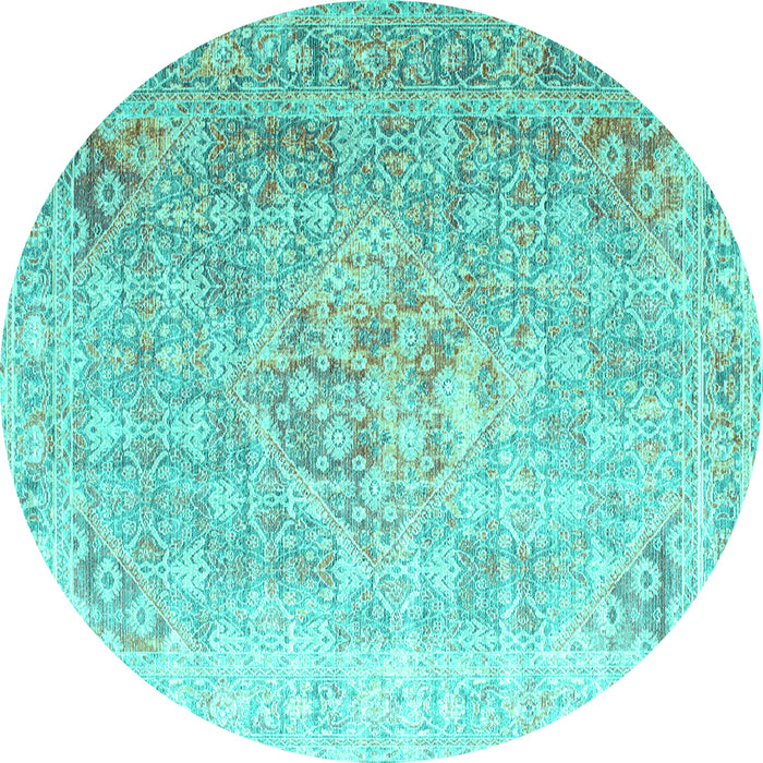 Round Persian Turquoise Traditional Rug, tr1835turq
