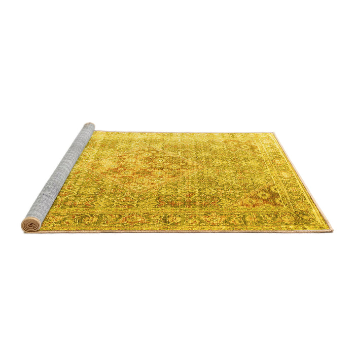 Sideview of Machine Washable Persian Yellow Traditional Rug, wshtr1835yw