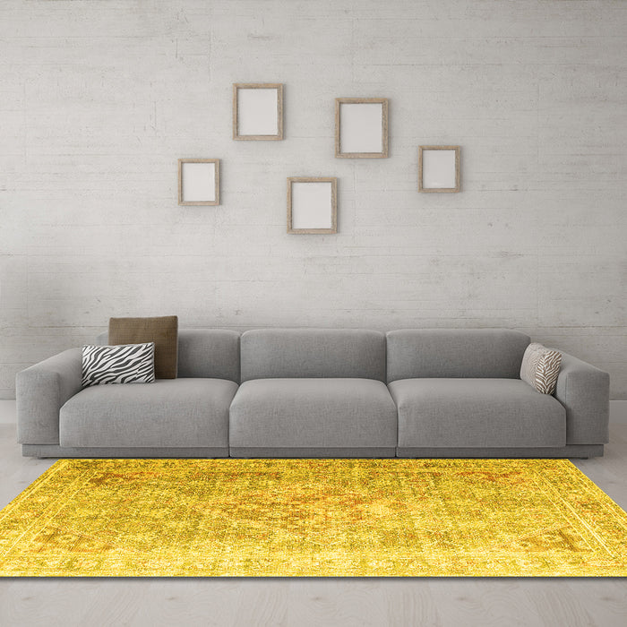 Machine Washable Persian Yellow Traditional Rug in a Living Room, wshtr1835yw