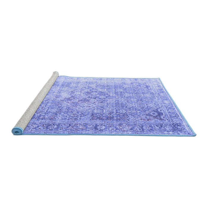 Sideview of Machine Washable Persian Blue Traditional Rug, wshtr1835blu