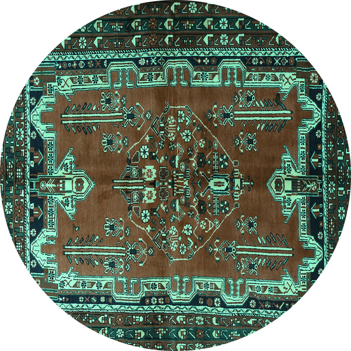 Round Persian Turquoise Traditional Rug, tr1836turq
