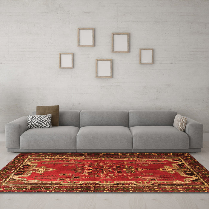 Machine Washable Persian Orange Traditional Area Rugs in a Living Room, wshtr1836org